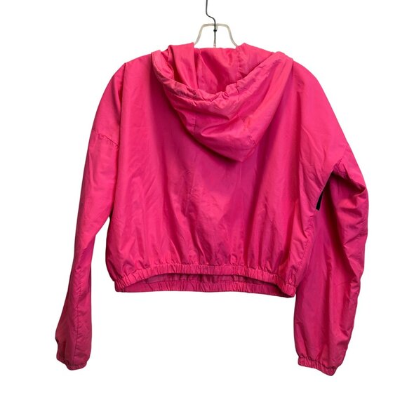 Rue21 Pink "Sassy" Windbreaker Jacket M Cropped Barbiecore Retro Hoodie Zip Pock - Picture 3 of 6